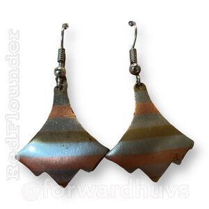 Copper Brass & Silver Tone Hand Crafted Dangle Earrings